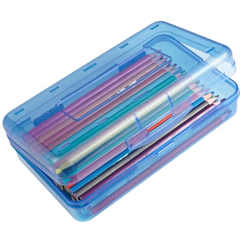 Yaoliucp Große Bleistiftbox 8x5x2 Halbtransparent Plastik Bleistiftbox Selbststockung Blaues tragbares Ersatzfall für Schule, Kunstklasse, Büroplastik von Yaoliucp