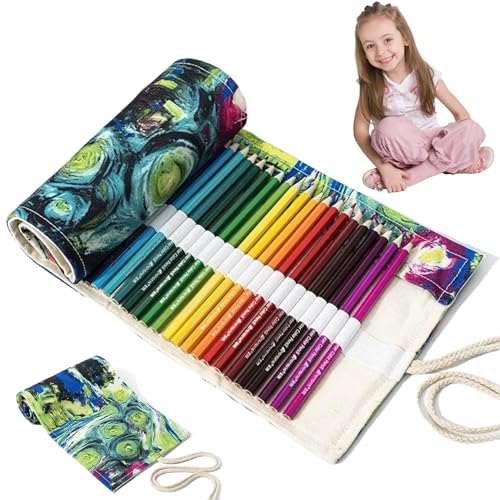 Yaoliucp Pencil Roll Up Case, 72 Slots Colored Bleistift Fall, Canvas Colored Organizer, Place Saving Holder für Schulschülerkünstler von Yaoliucp