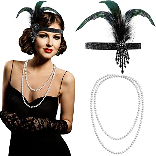 1920er Flapper Stirnband Künstliche Perlen Halskette Flapper Zubehör Flapper Kopfstück Gefälschte Perle Halskette Perle Halskette Kostüm Schmuck Damen Kostüm Kopfbedeckung für Party Kostüm von Yaomiao