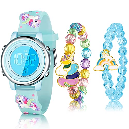 Yaomiao 3 Stück Einhorn Kinderuhr und Einhorn Armband 3D Karikatur Wasserdicht Kind Handgelenk Digitaluhr 7 Farbe Licht Uhr mit Alarm Stoppuhr Weihnachten für 3-10 Jahre Mädchen (Süßer Stil) von Yaomiao