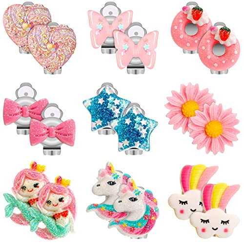 9 Paar Ohrringe Klips für Kinder Ohrclips für Mädchen Schmuck für Kinder Ohrklipser Set Einhorn Meerjungfrau Blume Stern Schmetterling Ohrstecker Prinzessin Spielzeug Schmuck für Kinder, 9 Stil von Yaomiao