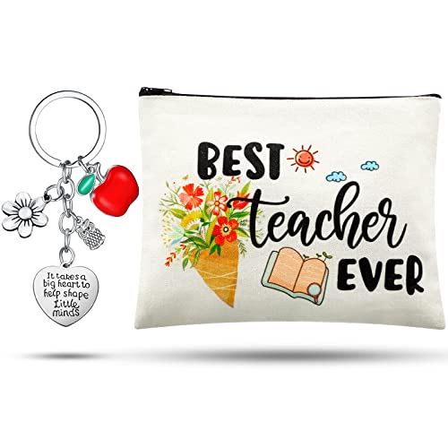 Lehrer Geschenkset zum Jahresende Geschenkideen Danke Lehrer Abschiedsgeschenk inklusive Herz Schlüsselanhänger und Kosmetik Makeup Tasche mit Reißverschluss für Reise (Frischer Stil) von Yaomiao