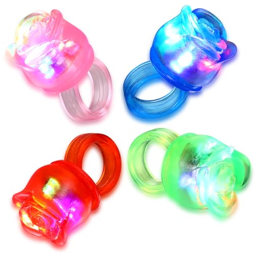 Yaomiao 4 Stück Leucht Ringe im Dunkeln Leuchtende Ringe Bunte LED Leucht Ringe Höckeriger Gelee Gummi Neuheit Ringe Fingerlichter für Kinder Erwachsene Leuchten Party Konzerte Mitgebsel (Rose) von Yaomiao