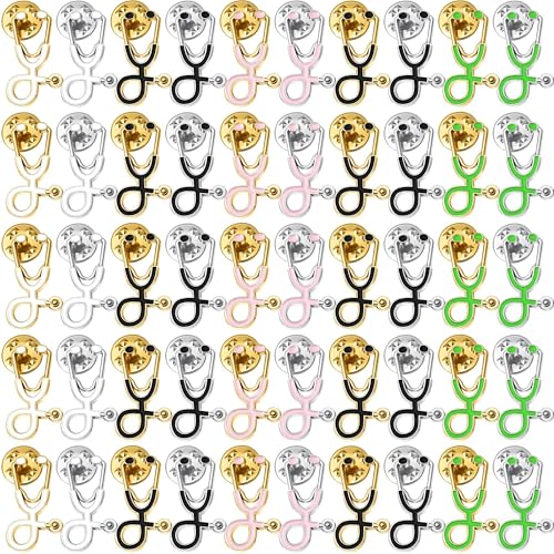 Yaomiao Krankenschwester Arzt Pins Stethoskop Brosche Pins Stethoskop Emaille Anstecknadel Niedliche Schultasche Pin Abzeichen für Weihnachten Arzt Krankenschwester Medizin Studenten Kleidung Taschen Frauen Männer Kinder (50 Stück), Metall, Legierung von Yaomiao