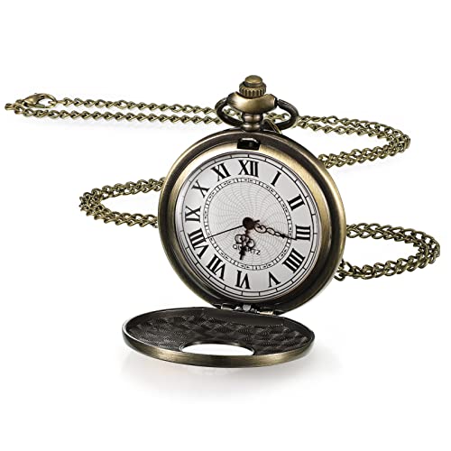 Yaomiao Halloween Vintage Taschenuhr für Herren Glatt Quarz Taschenuhr mit Kette Antik Kettenuhr mit Römisch Ziffern für Papa Damen Weihnachten Geburtstag (Bronze Abdeckung, Weißes Zifferblatt) von Yaomiao