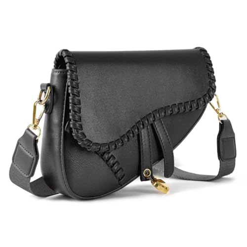 Yaopeing Sattel-Schultertaschen für Damen, trendige, kleine Umhängetasche, PU-Leder, Clutch, Unterarm-Handtasche, Umhängetasche, Handtasche, Schwarz von Yaopeing