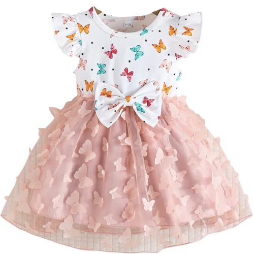 Kleinkind Baby Mädchen Kleid Kleine Mädchen Sommerkleidung Säugling Ärmellos Kind Schmetterling Outfit Strand Sommerkleid für Mädchen, Rosa, 3-4 Jahre von Yaopelky