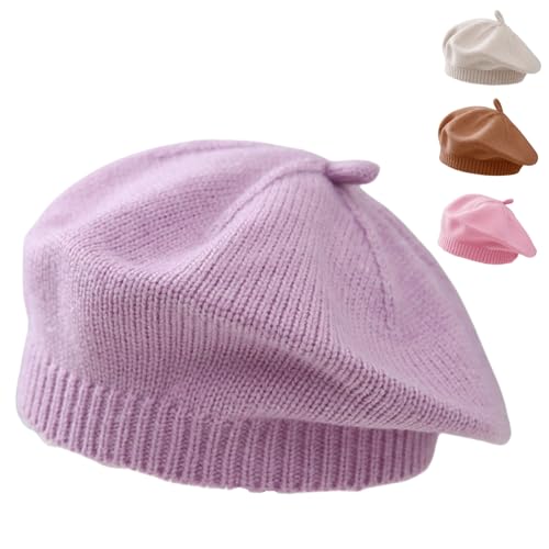 Yaopelky Baby Barett Hut Kleinkind Mädchen Herbst Winter Warm Beanie Mütze kleines Mädchen Französisch Künstler Strickmütze für 0-12 Monate (DE/NL/SE/PL, Alter, 0 Monate, 12 Monate, Lila) von Yaopelky