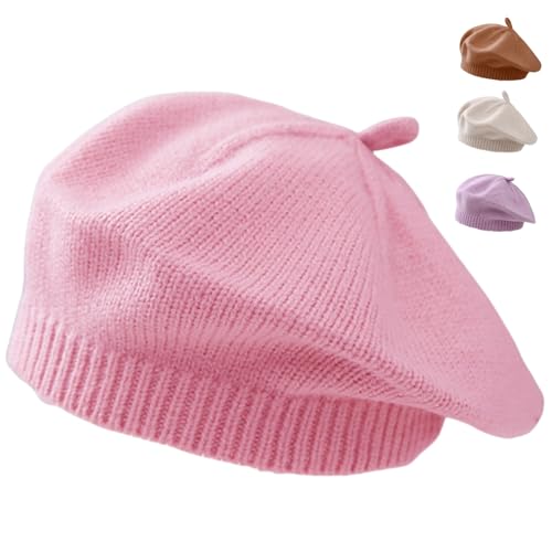 Yaopelky Baby Barett Hut Kleinkind Mädchen Herbst Winter Warm Beanie Mütze kleines Mädchen Französisch Künstler Strickmütze für 0-12 Monate (DE/NL/SE/PL, Alter, 0 Monate, 12 Monate, Rosa) von Yaopelky