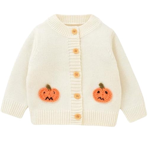 Yaopelky Baby Mädchen Strickjacke Pullover Kleinkind Kürbis Halloween Outfits Mädchen Langarm Pullover Herbst Winter Warme Kleidung (DE/NL/SE/PL, Alter, 9 Monate, 12 Monate, Beige) von Yaopelky