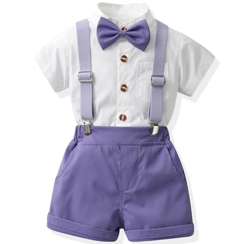 Yaopelky Formelles Outfit für Kleinkinder, Gentleman, kurzärmelig, Hemd, Fliege, Jungen, Straps-Shorts, Hochzeitsanzug, Jungen-Outfits, violett, 4-5 Years Yaopelky Formelles Outfit für Kleinkinder, Gentleman, kurzärmelig, Hemd, Fliege, Jungen, Straps-Shorts, Hochzeitsanzug, Jungen-Outfits, violett, 4-5 Years von Yaopelky