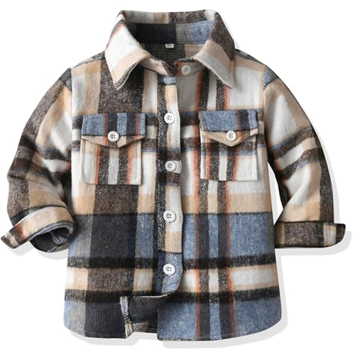 Yaopelky Kleinkind Junge Flanell Kariertes Hemd Kinder Langarm Button Down Jacke Revers Tasche Top Casual Herbst Kleidung von Yaopelky