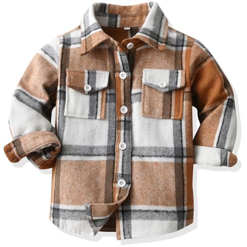 Yaopelky Kleinkind Junge Flanell Kariertes Hemd Kinder Langarm Button Down Jacke Revers Tasche Top Casual Herbst Kleidung von Yaopelky