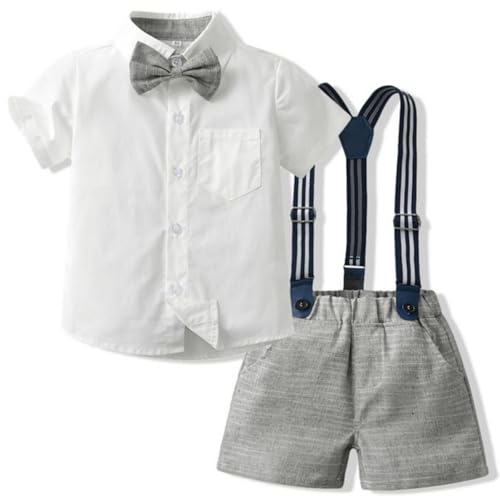 Yaopelky Kleinkind Junge Sommer Gentleman Outfits Kurzarmhemd mit Fliege Hosenträger Shorts Anzug 1-8 Jahre von Yaopelky