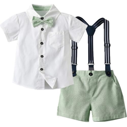 Yaopelky Kleinkind Junge Sommer Gentleman Outfits Kurzarmhemd mit Fliege Hosenträger Shorts Anzug 1-8 Jahre von Yaopelky