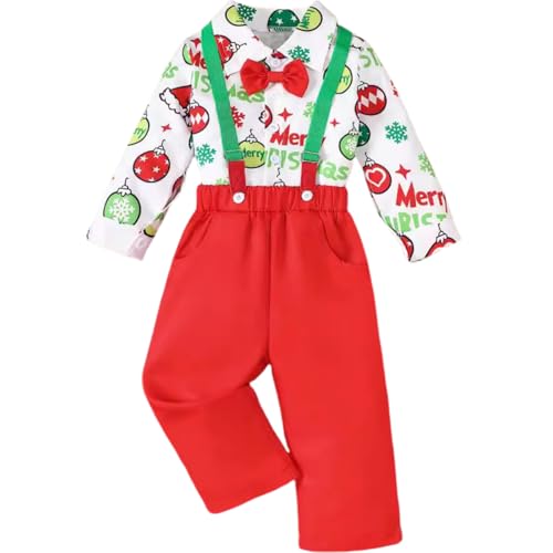 Yaopelky Kleinkind Junge Weihnachten Kleidung Jungen Kleid Kleidung Kind Anzug Hemd mit Fliege Hosenträger Pant Set Gentleman Outfits von Yaopelky
