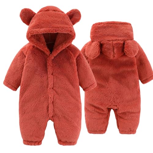 Yaopelky Neugeborenes Baby Bär Schneeanzug Säugling Fleece Strampler Baby Kapuze Overall Winter Warm Outwear für Mädchen Jungen 0-12M, rot, 3-6 Months von Yaopelky