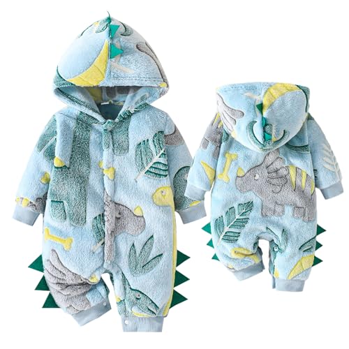 Yaopelky Neugeborenes Baby Dinosaurier Schneeanzug Kleinkind Einteilig Kapuze Overall Kleinkind Cartoon Strampler Winter Warme Fleece Outfit (Grün, 0-3 Monate) von Yaopelky