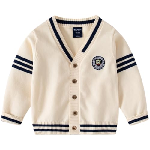 Yaopelky Strickjacke für Jungen, Knopfleiste, V-Ausschnitt, Strickoberbekleidung, langärmelig, Mantel, Bestickt, Freizeitjacke, beige, 4-5 Jahre Yaopelky Strickjacke für Jungen, Knopfleiste, V-Ausschnitt, Strickoberbekleidung, langärmelig, Mantel, Bestickt, Freizeitjacke, beige, 4-5 Jahre von Yaopelky