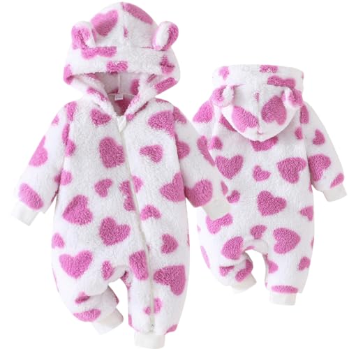 Yaopelky neugeborenes Baby Kleidung niedlichen Bären Schneeanzug Kleinkind Fleece mit Kapuze Strampler Kleinkind ein Stück Overall Bodysuits für Baby Mädchen (Lila, 12-18 Monate) von Yaopelky