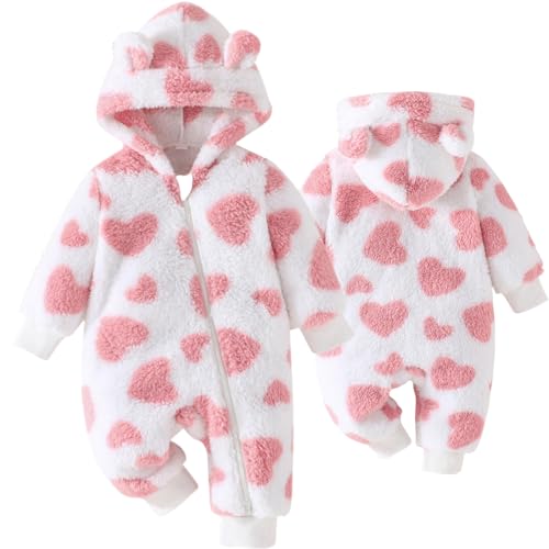 Yaopelky neugeborenes Baby Kleidung niedlichen Bären Schneeanzug Kleinkind Fleece mit Kapuze Strampler Kleinkind ein Stück Overall Bodysuits für Baby Mädchen (Rosa, 12-18 Monate) von Yaopelky