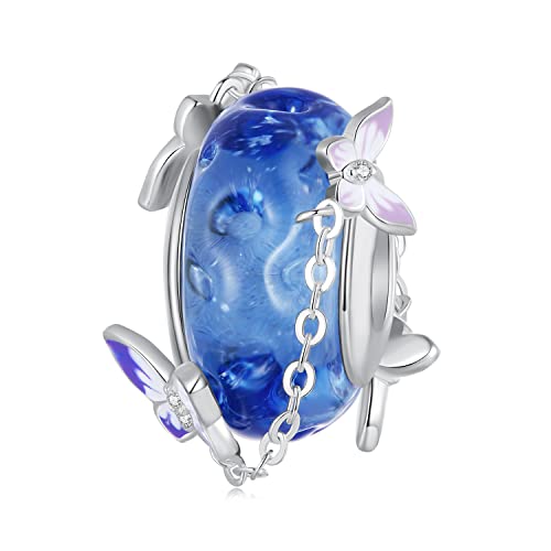 Blaue Murano Glas Bead perlen Charm für Pandora Armbänder-Silber Schmetterling Quastenperlen Charms Schmuck von Yapamu