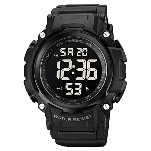 Yapeach Herren-Armbanduhr, analog, digital, 50 m, wasserdicht, militärisch, LED-Bildschirm, großes Zifferblatt, Stoppuhr, Schwarz (1886), Digital von Yapeach