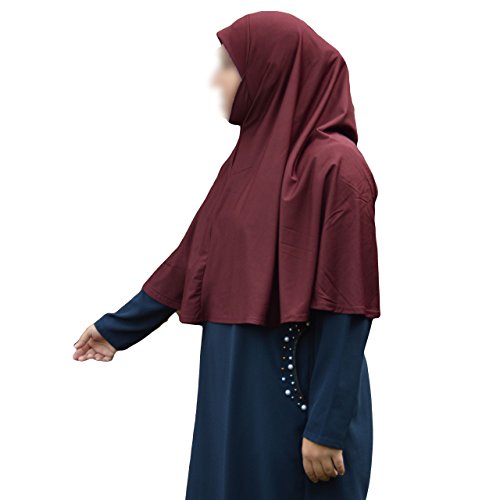 XL Einteiliger Amira Instant Hijab mit Kinnschutz, ideal für Zuhause/Büro/Moschee/Madrassa/Umrah/Hajj/Ramadan/Eid/Geschenk, weinrot, One size von Yaqeen aparell