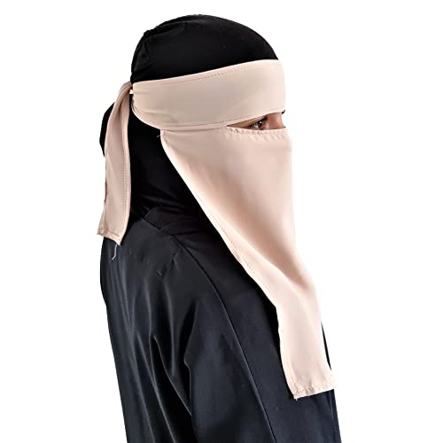 Hijab Niqab Gesichtsschleier Jilbab Abaya Khimar Kopftuch Einteiler Islamischer Schal Ideal Madrassa Moschee Ramadan Eid Hochzeit Alltag, beige, Einheitsgröße von Yaqeen