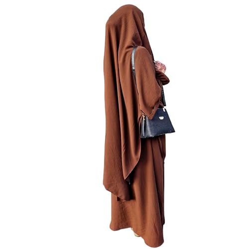 Yaqeen Abaya + Khimar Diamant-Dreieckschliff-Set, langer Hijab Muslimah Schal, Jilbab muslimisches Maxikleid, Gebetskleid, schokoladenbraun, Onesize ( UK size 6 - 12 ) von Yaqeen