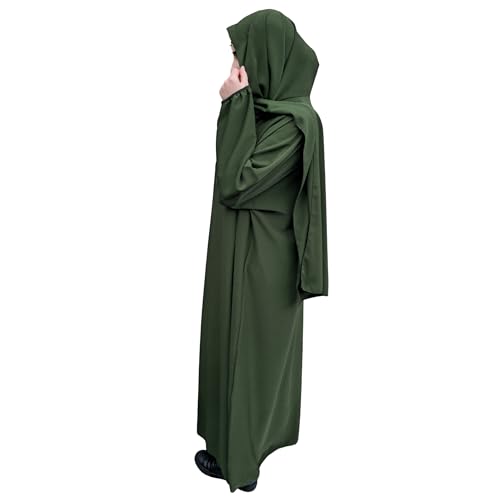 Yaqeen Abaya + angenähtes Kopftuch, einteiliges Gebetskleid, Jilbab-Hidschab, ideal für Zuhause, Schule, Reisen, Moschee, Madrassa, Masjid/Ramadan/Eid, khaki, One size von Yaqeen