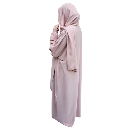 Yaqeen Abaya + angenähtes Kopftuch, einteiliges Gebetskleid, Jilbab Hijab, ideal für Zuhause, Schule, Reisen, Moschee, Madrassa, Masjid/Ramadan/Eid, rose, One size von Yaqeen