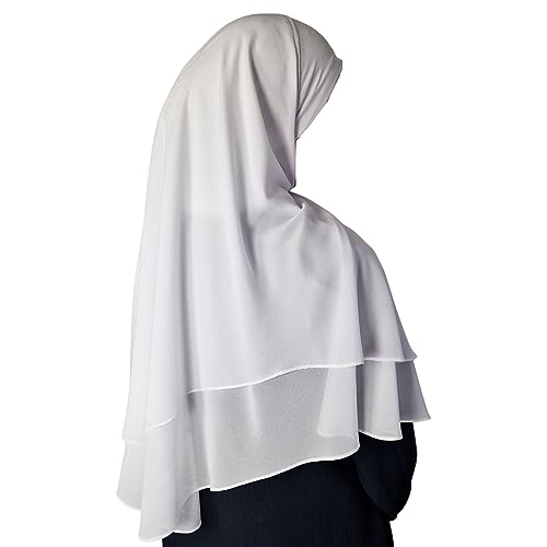 Yaqeen Hijab kurz Chiffon Khimar 2 Schicht Diamantschliff Dreieck Hijab Muslimah Schal ein Stück Kopftuch Chadors Arabien Islamische Gebet Kleid Muslimische Schals, weiß, One size von Yaqeen