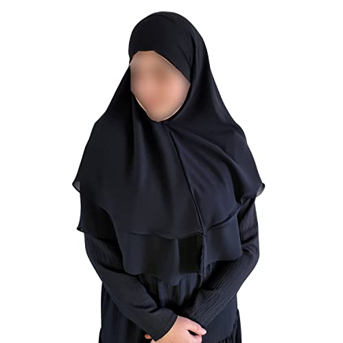 Yaqeen Hijab Kurzer Chiffon-Khimar, 2-lagig, Diamantschliff, Dreieck, Hijab, Muslimischer Schal, Kopftuch, Chadors, Arabien, islamisches Gebetskleid, muslimische Schals, Schwarz , Einheitsgröße von Yaqeen