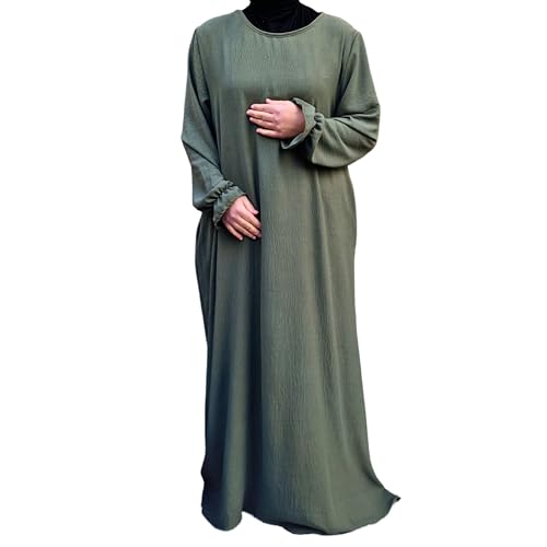 Yaqeen Jazz Abaya Seitentaschen Muslimah Maxikleid Islamisches Gebetskleid Ideal Casual/Moschee/Madrassa/Ramadan/Eid/Hajj/Umrah, khaki, One size von Yaqeen