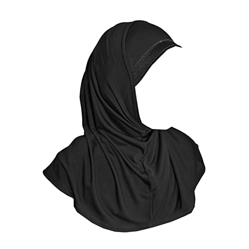 Yaqeen Kinder Mädchen Kopftuch Hijab mit Glitzerborde, Sport Hijab, Amira Kopfbedeckung 6-12 Jahren, schwarz von Yaqeen