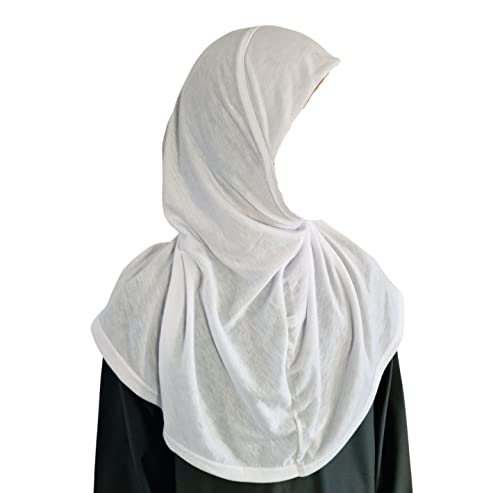 Yaqeen Mädchen Jersey Hijab Instant Kopftuch Baumwolle Viskose Einfarbig Amira Fertig Pull On Kinder Schal Ideal für jeden Anlass Schule/Kindergarten/Madrassah/Moskite/Ramadan/Eid, weiß, One size von Yaqeen