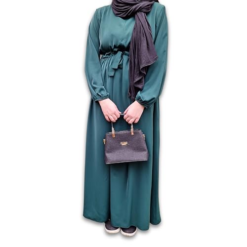 Yaqeen Premium Maxikleid Nidha Stoff Langes Kleid Boho Islamisches Gebetskleid Hijab Abaya (Nidha, Grün) von Yaqeen