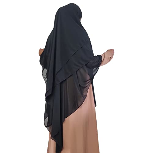 Yaqeen XL Khimar chiffon 3 lagig blickdicht Hijab elegantes 3 Schichten Kopftuch Jilbab Muslima Gebet (schwarz) von Yaqeen