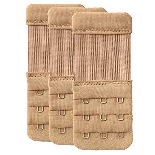 YarBar BH Verlängerung Erweiterung 3 Haken und 2 Haken Bra Extender BH Verlängerer mit Elastisch Band Weich Gurt Komfortabel (3 Reihe, 3 Haken, Nude, 1/2 inch(1.3cm) Abstand) von YarBar