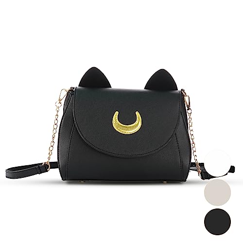 YARBAR Damen Umhängetasche Kawaii Schultertaschen Süße Katzenform Schulter Handtaschen Casual Taschen Pu Leder (Schwarz) von YarBar