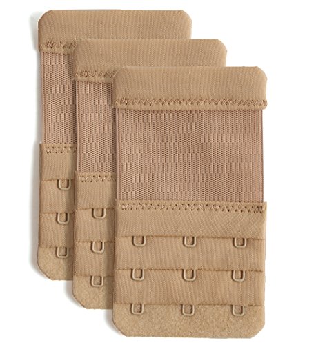 YarBar BH Verlängerung Erweiterung 3 Haken und 2 Haken Bra Extender BH Verlängerer mit Elastisch Band Weich Gurt Komfortabel (3 Reihe, 3 Haken, Beige) von YarBar