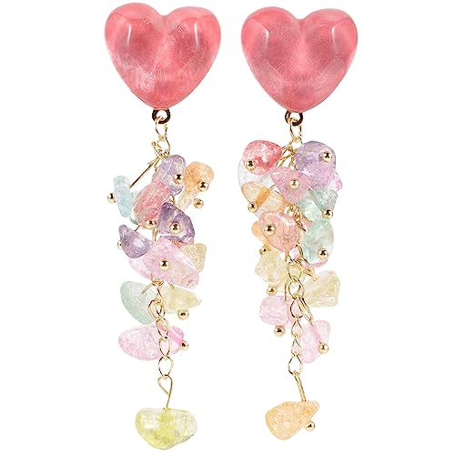 Yardenfun 1 Paar Herz Ohrstecker mit Quaste Steinperlen Damen Ohrringe für Besondere Anlässe Romantisches Design Vielseitig Kombinierbar für Outfit von Yardenfun