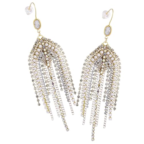 Yardenfun Lange Perlenohrringe für Damen Kronleuchter Ohrringe mit Quasten Bohemian Statement Ohrringe Metall und Perlen für Hochzeiten Partys und Besondere Anlässe von Yardenfun