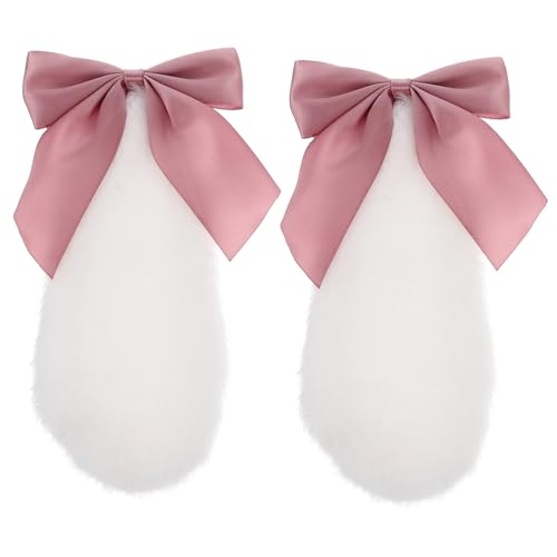 Yardenfun 1 Paar Lolita Rabbit Ear Haarschmuck mit Schleife Kuschelige Haarspangen für Kostümpartys Weihnachten Geburtstagsfeiern von Yardenfun