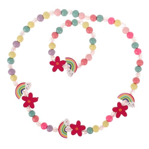 Yardenfun Schmuckset Für Mädchen Mit Holz Halskette Und Armband Regenbogen Perlen Anhänger Modeschmuck Für Junge Mädchen von Yardenfun
