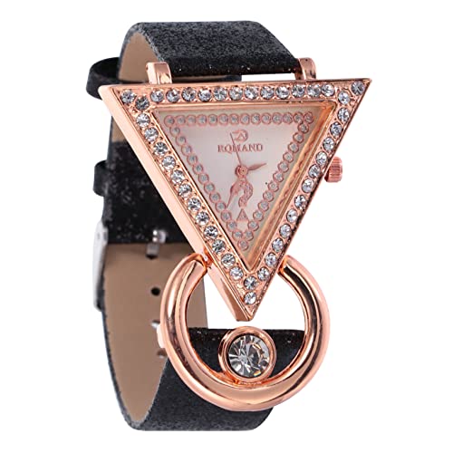 Yardenfun 1 Stück Dreieckige Modeuhr Lederarmbanduhr Strassuhr Damenuhren Lederarmbanduhr Strass Eingelegte Uhr Damenmodeuhr Modequarzuhr von Yardenfun