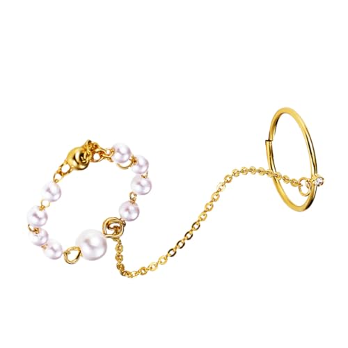 Yardenfun Zarter Kettenring Mit Exquisiter Perle Kreativer Modering-dekor Als Eleganter Fingerschmuck von Yardenfun