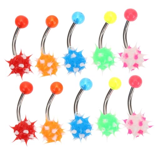 Yardenfun 10 Stück Teiliges Bauchnabelpiercing mit Bunten Fellkugeln Leichte Hautfreundliche Nabelringe für Damen und Mädchen Modischer Körperschmuck Sicher und Komfortabel zu Tragen von Yardenfun