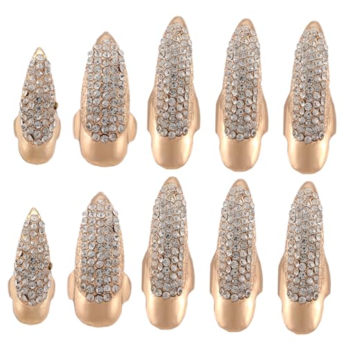 Yardenfun 10 Stück Teiliges Gothic Krallen Fingerring Verstellbare Falsche Fingernägel Ringe mit Funkelnden Kristallstrass Komfortabel und Sicher für Cosplay Maskenball und Punk Schmuck in von Yardenfun